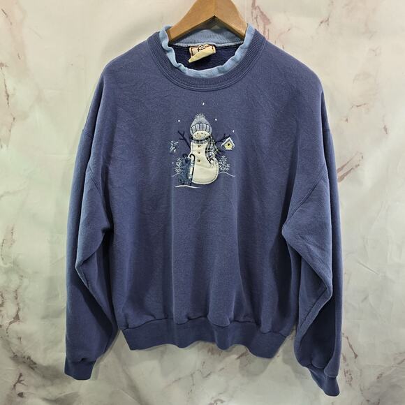 Vintage Sweatshirt Womens Large XL 90s Winter Snowman Holiday Christmas Granny - Picture 1 of 11
